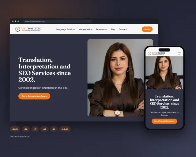 The BeTranslated site for Global, betranslated.com, on desktop and mobile