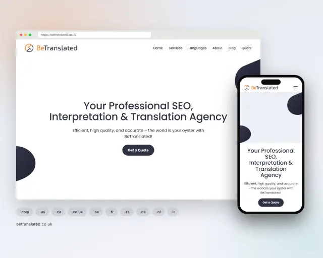 The BeTranslated site for United Kingdom, betranslated.co.uk, on desktop and mobile