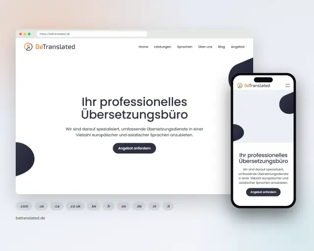 The BeTranslated site for Germany, betranslated.de, on desktop and mobile