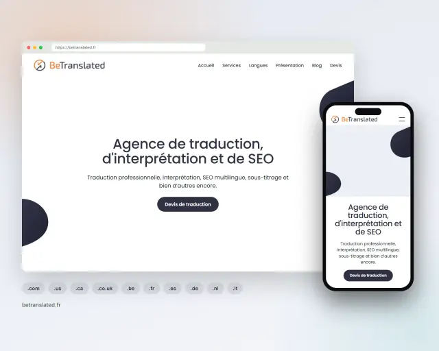 The BeTranslated site for France, betranslated.fr, on desktop and mobile