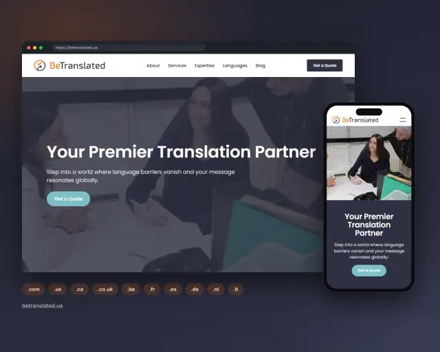 The BeTranslated site for United States, betranslated.us, on desktop and mobile